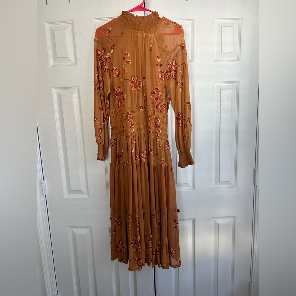 Fig and Flower Rust Floral Long Sleeve Dress